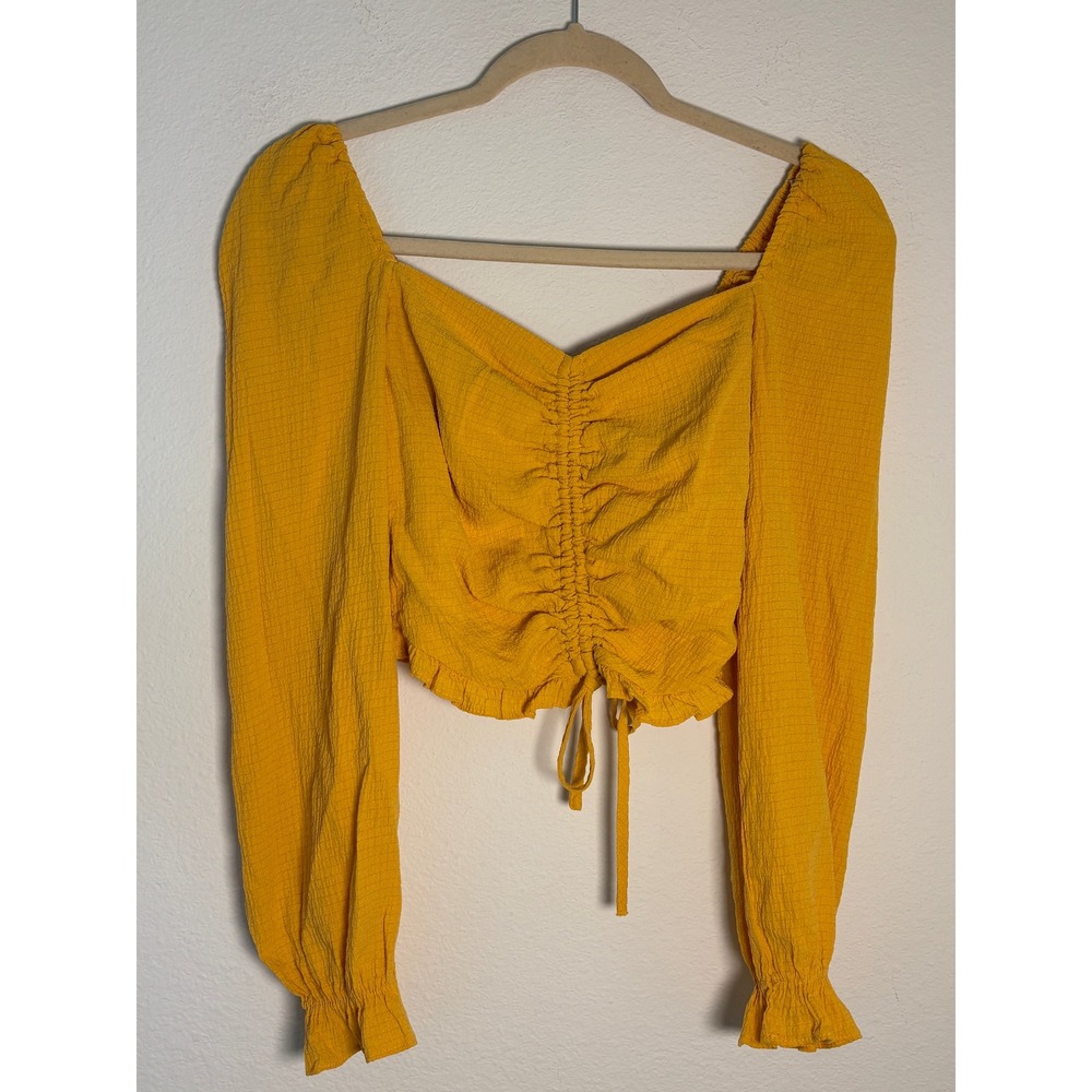 Forever 21 Mustard Yellow Ruched Front Smocked Back Crop Top Small